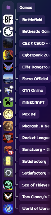 Discord's guild sidebar with an open folder expanded, showing nested servers and their individual labels